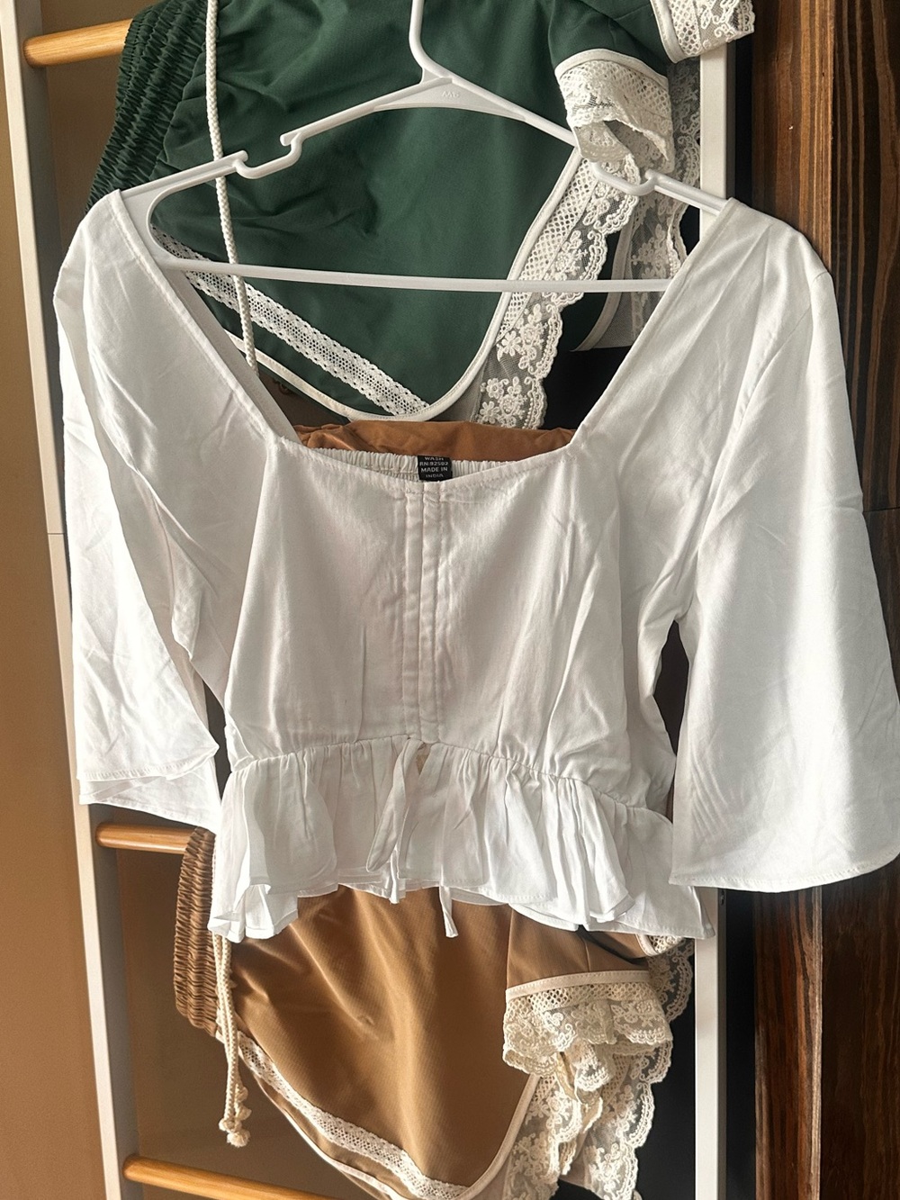 Sacred Threads White Ruffle-Hem Peasant Blouse boho crop